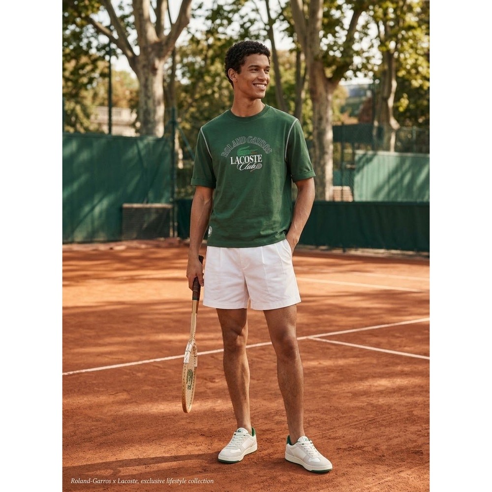 Roland Garros Relaxed Fit Lacoste Green Cotton Graphic T-Shirt Size 40
